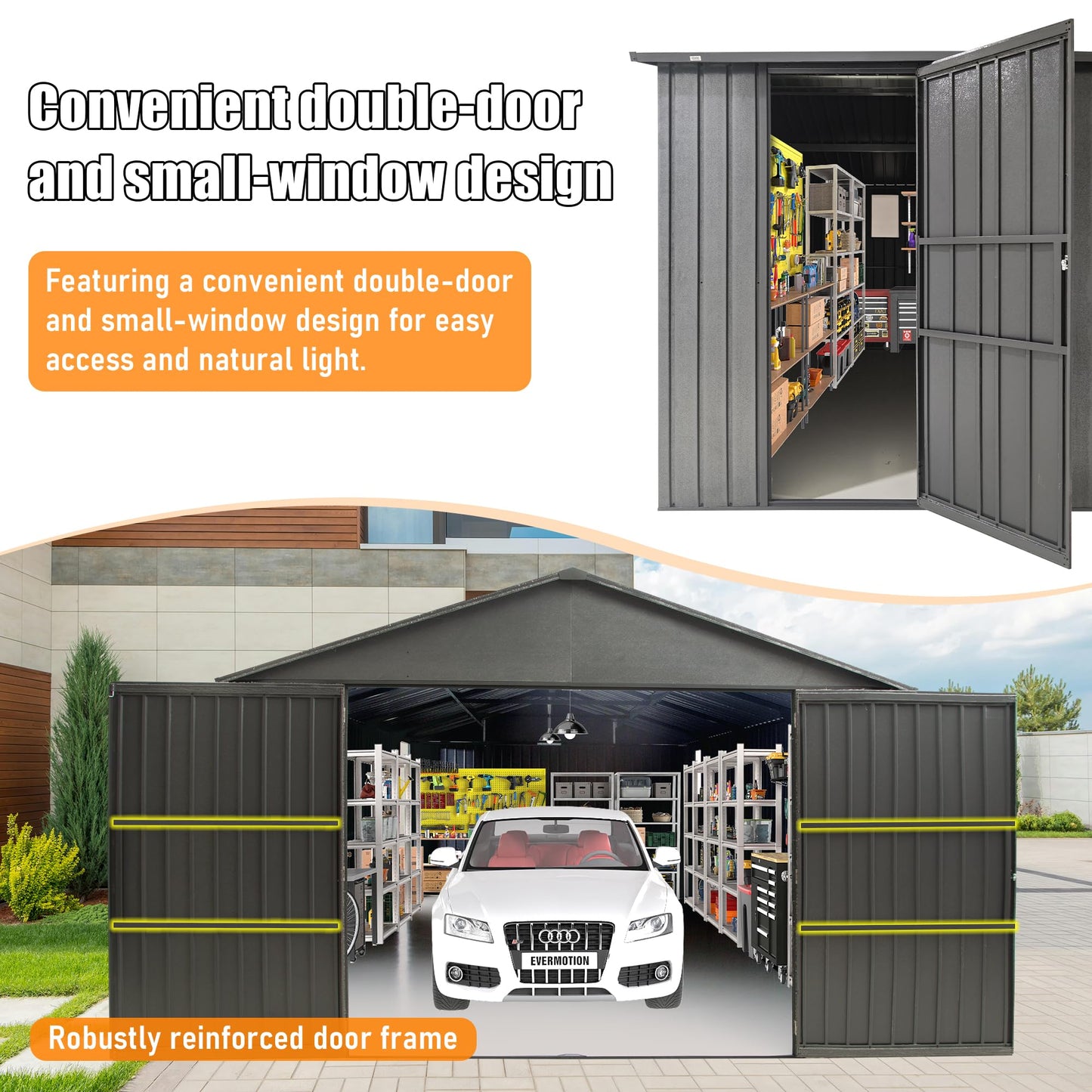 12x25FT Outdoor Metal Garage Shed, Extra Large Metal Carport