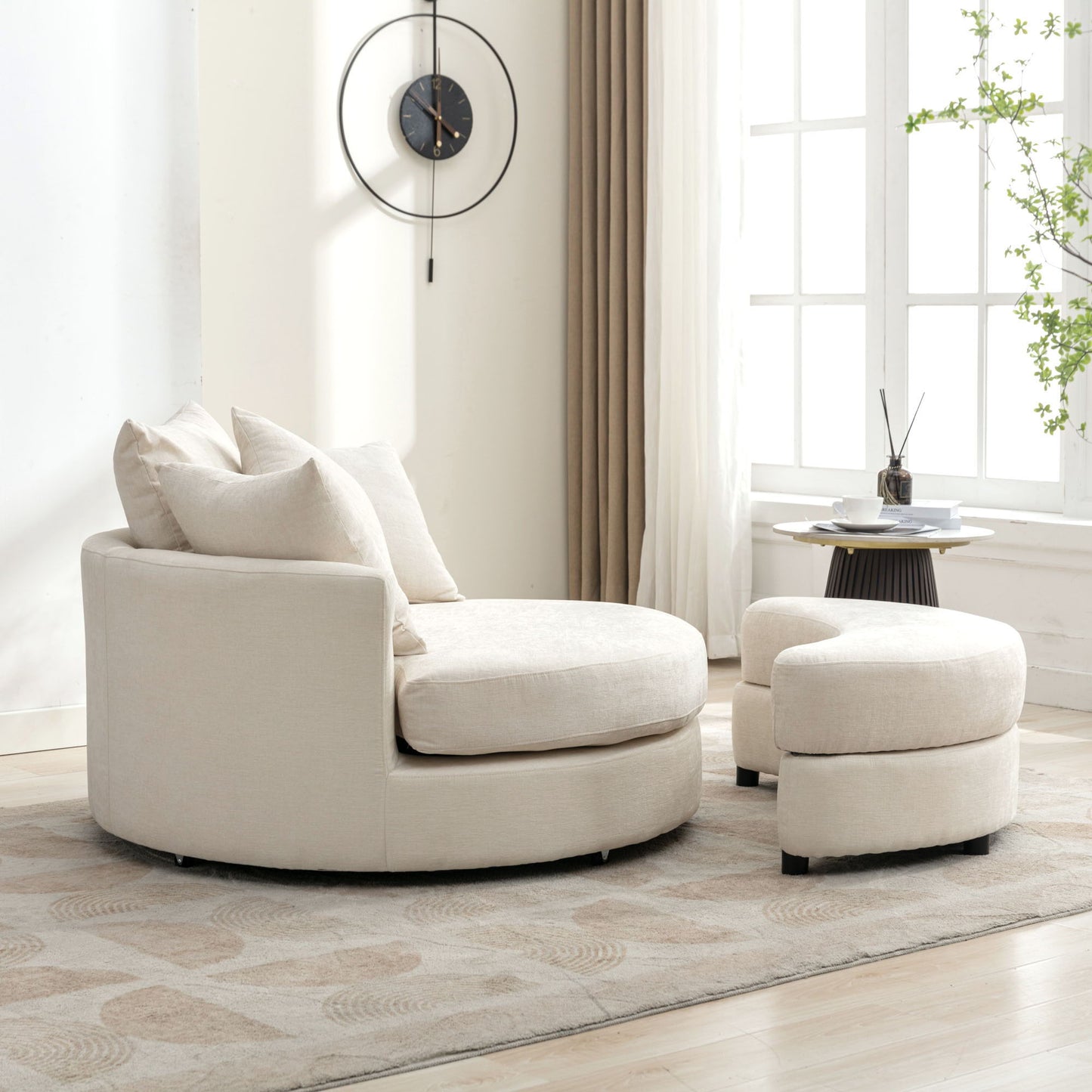 360° Swivel Accent Barrel Chair With Storage Ottoman & 4 Pillows, Modern Leisure Chair Round Accent For Living Room