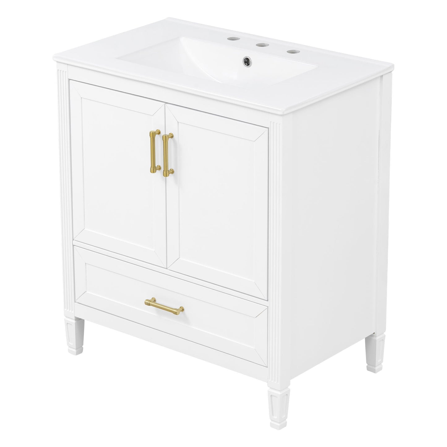 Elegant Fluted Bathroom Vanity With Sink, Soft Close Doors & Drawer
