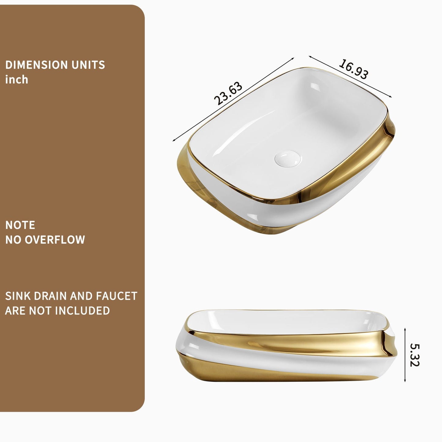 Vessel Sink Above Counter Vanity Basin - Gold / White / Milk White