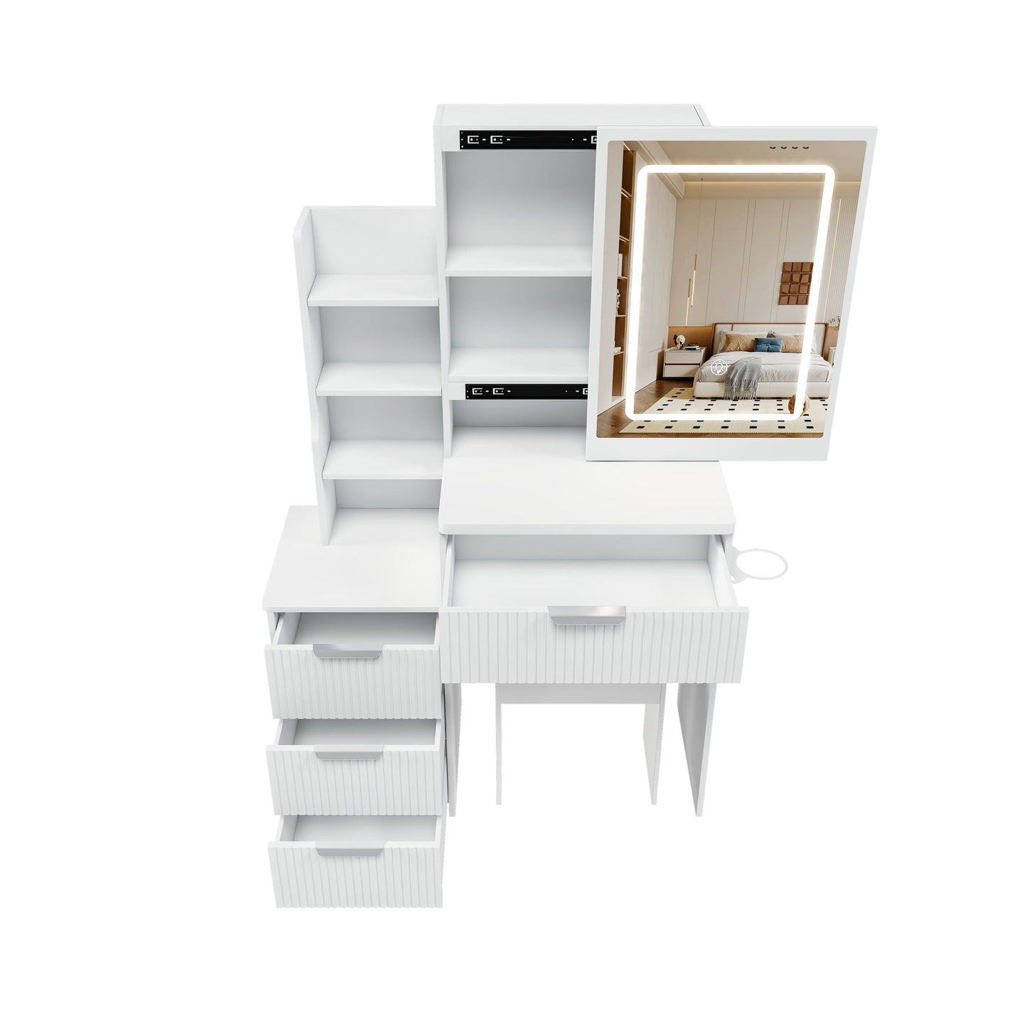 Modern Vanity Desk With 3 LED Lighting Modes, 4 Drawers