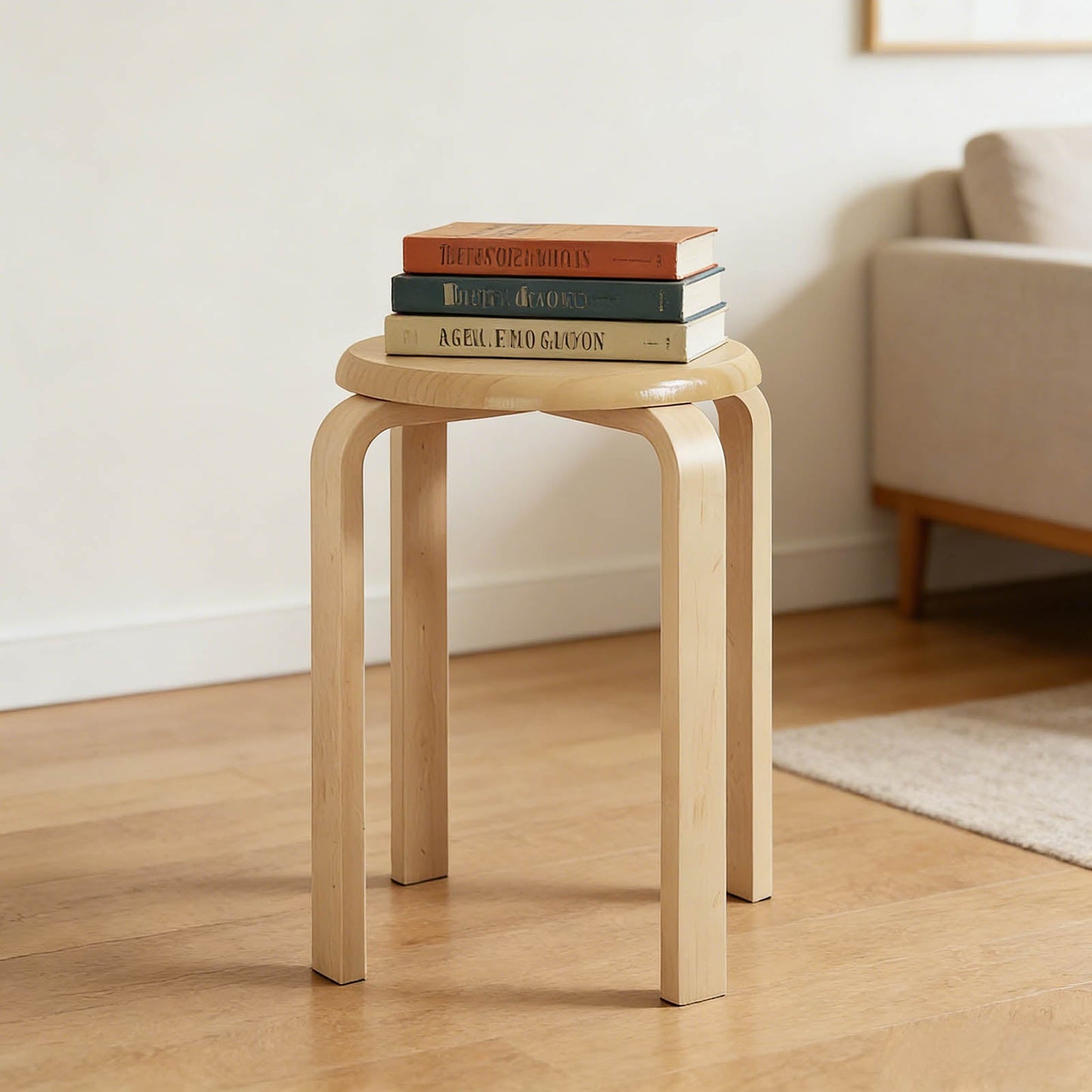 Stackable Bentwood Stool Set of 4, 18" Round Backless Nesting Stools