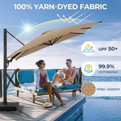 Round Cantilever Patio Umbrella With 360 Rotation & Infinite Tilt Adjustment