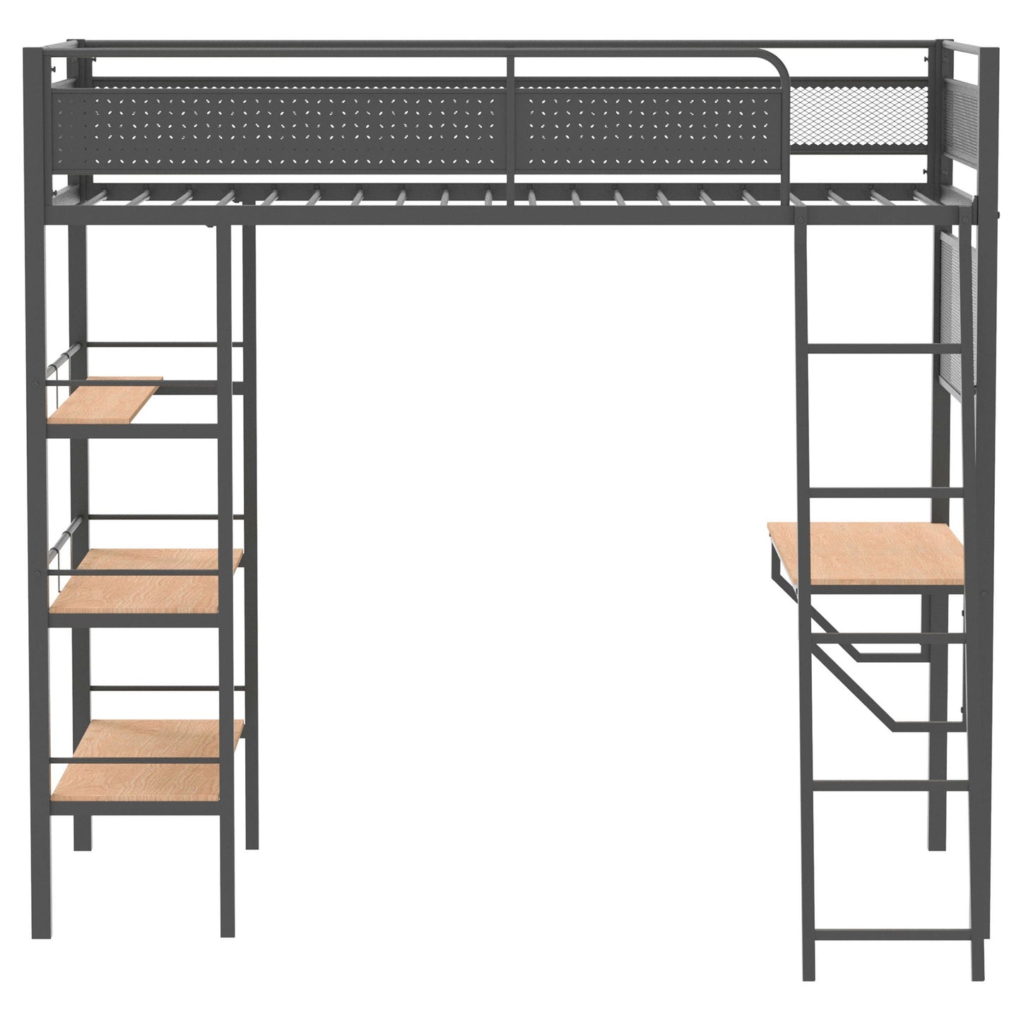 William - Twin Loft Bed 3 Shelf With Built In Desk - Matte Black