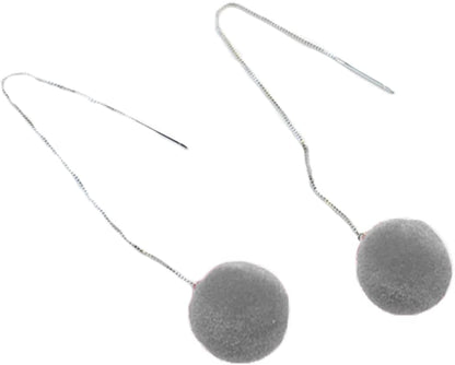 Faux Fur Pom Pom Tassel Drop Dangle Earrings Set