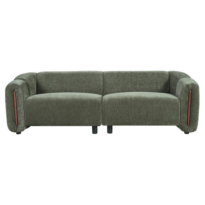 Modern Minimalist Curved Block Sofa with Wood Accents - Cream Boucle