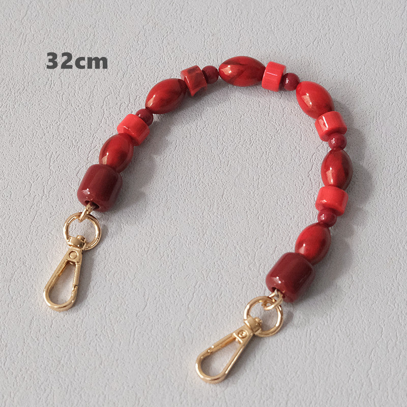 Fashionable Red Beaded Chain Accessory Crossbody Lanyard Bag