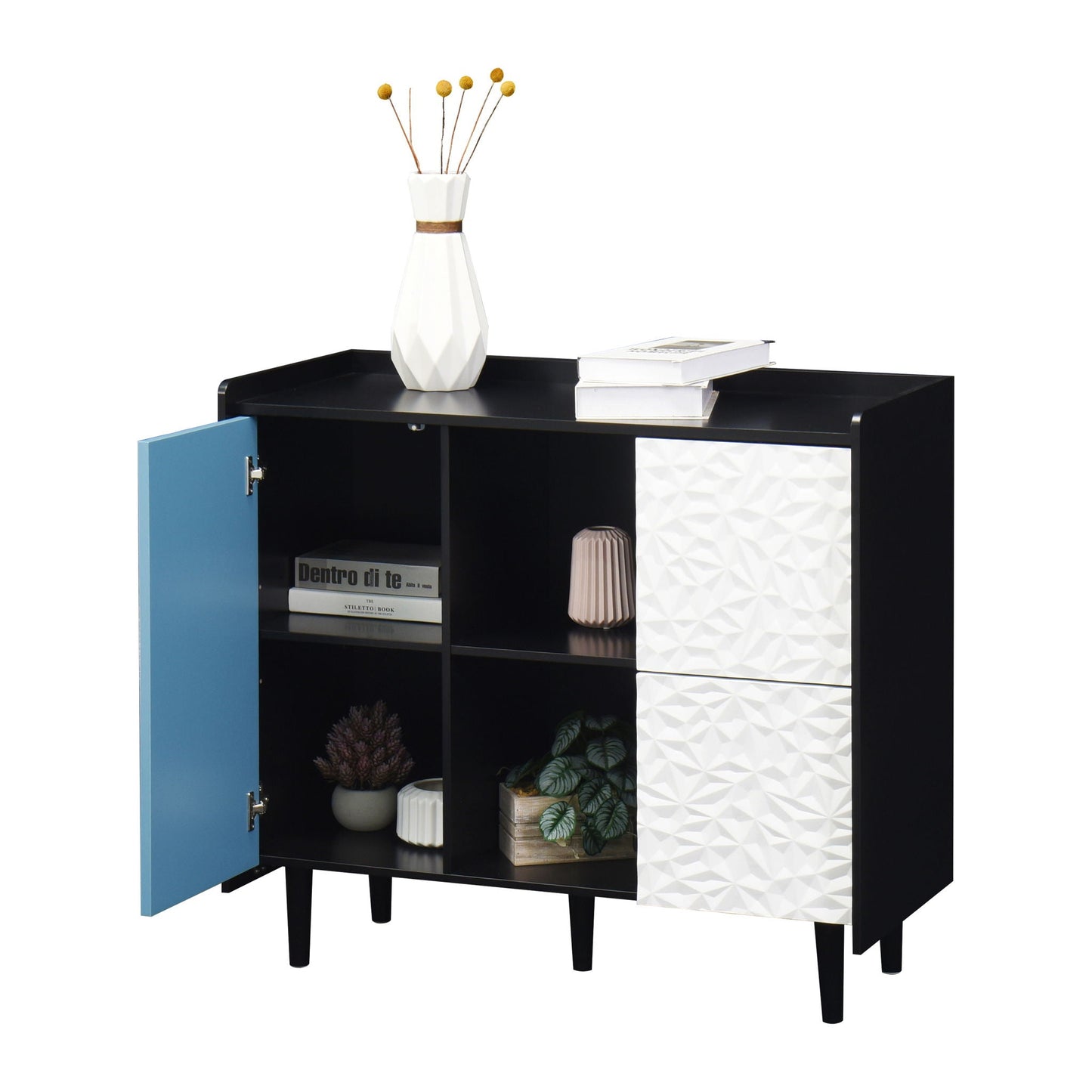 Modern Sideboard Buffet Cabinet With Doors And Unique Panel Styling