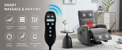 Heat Massage Manual Recliner Chair with Rocker and Swivel in Fabric