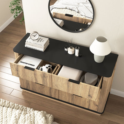 Modern 6 Drawer Cabinet With Metal Rounded Corners And Exquisite Handles Multi Functional Storage - Natural Wood