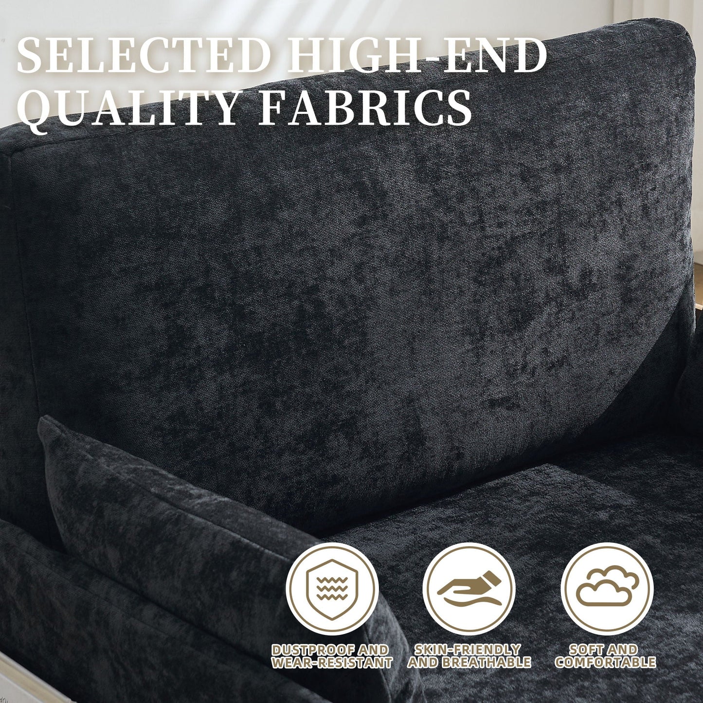 Mid Century Modern Foldable Sofa Bed, 3 In 1 Convertible Sleeper With 3 Pillows