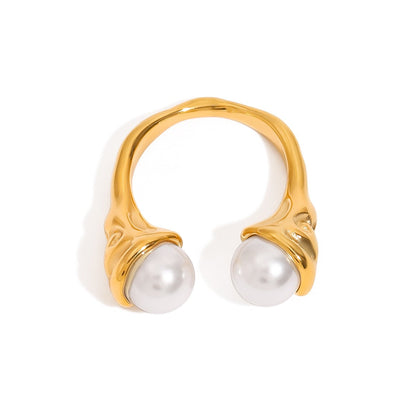 18K gold inlaid pearls exquisite design open ring