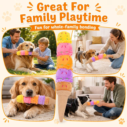 Squeaky Dog Plush Chew Toy, Interactive Tug Squeaky Toy For Chewers, Medium & Large Dogs & Fetch Play, 17.7 In Stuffed Rainbow Ice Cream Toy With Soft Short Plush For Gentle Gum Care & Boredom Relief