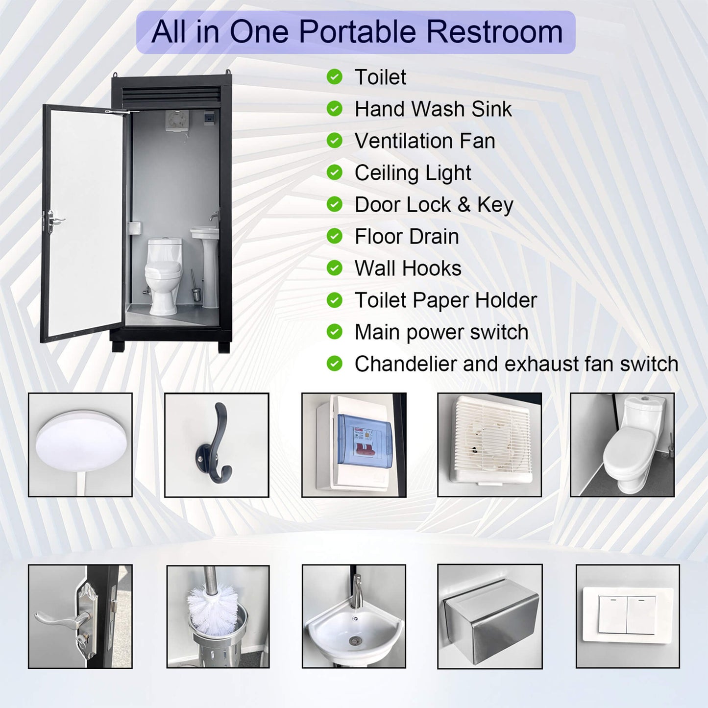 42-Inch One-Person Portable Outdoor Toilet Cabin With Light, Sink And Vent Fan (SAK45672)