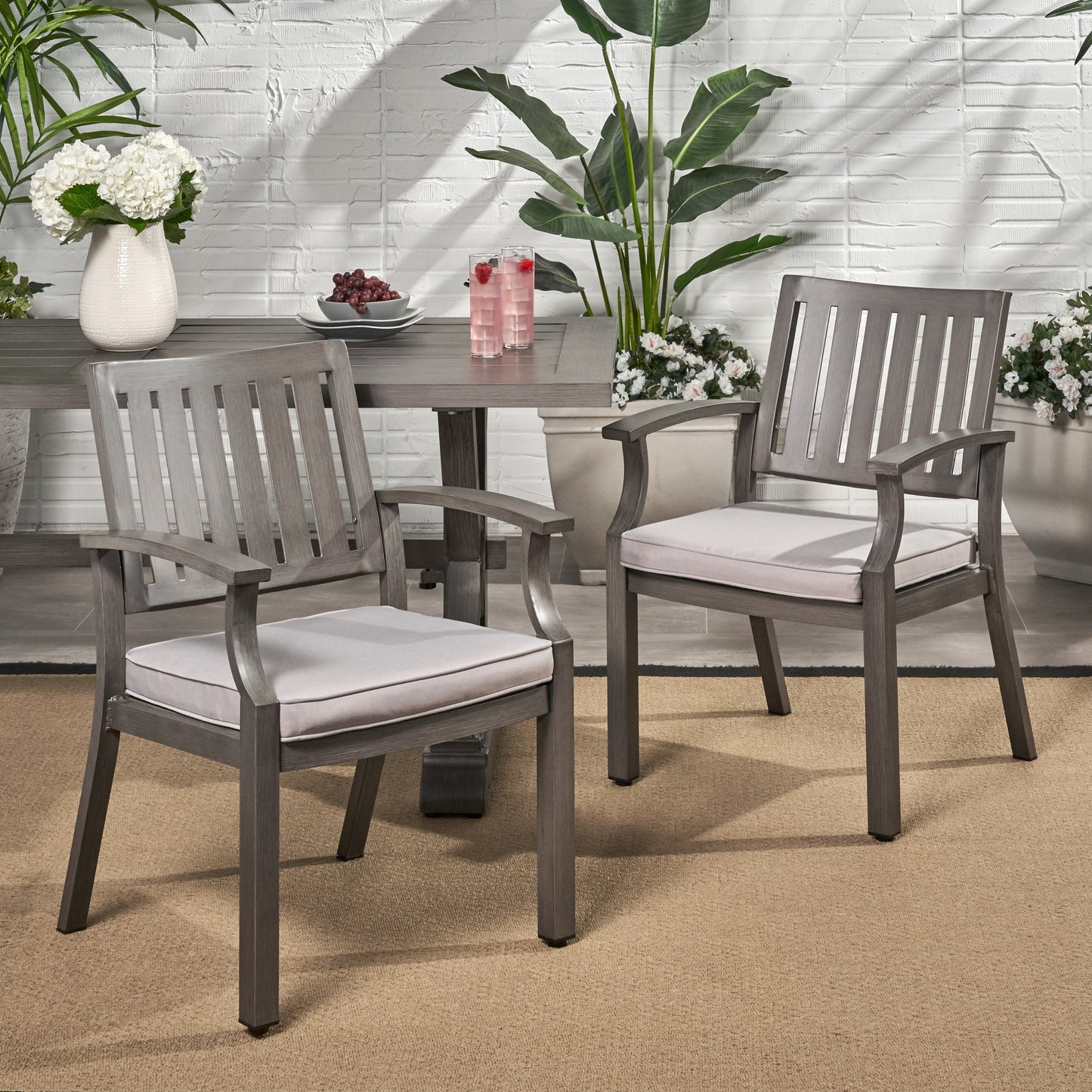 Outdoor Modern Aluminum Dining Chair with Cushion (Set of 2)