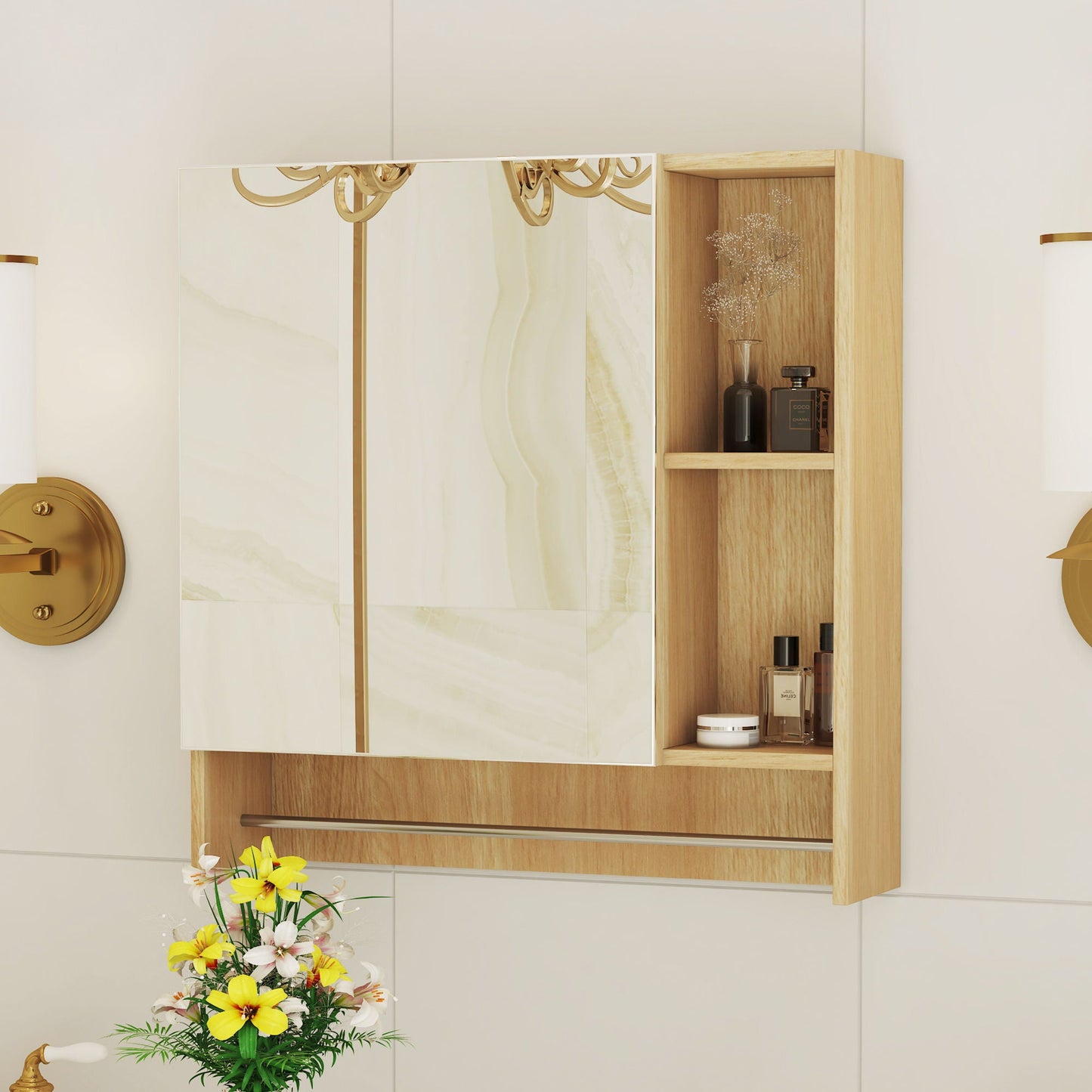 Bathroom Mirror Medicine Cabinet Wall Mounted With Shelves