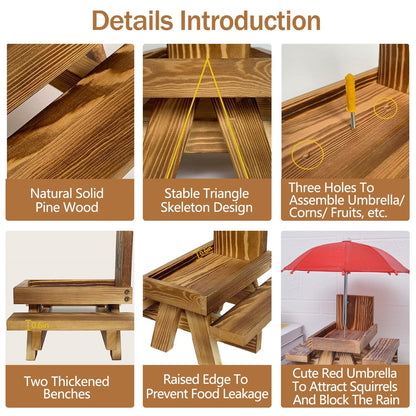 GBruno Squirrel Feeder Wooden Squirrel Picnic Table