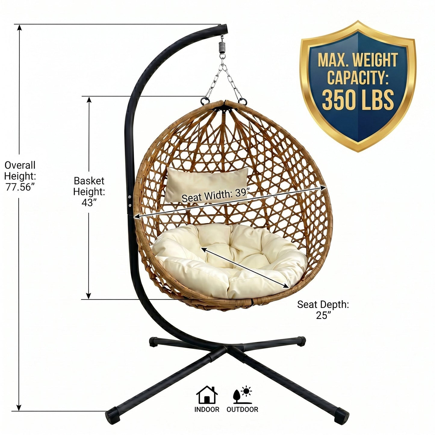 Folding PE Rattan Hanging Egg Chair with Stand