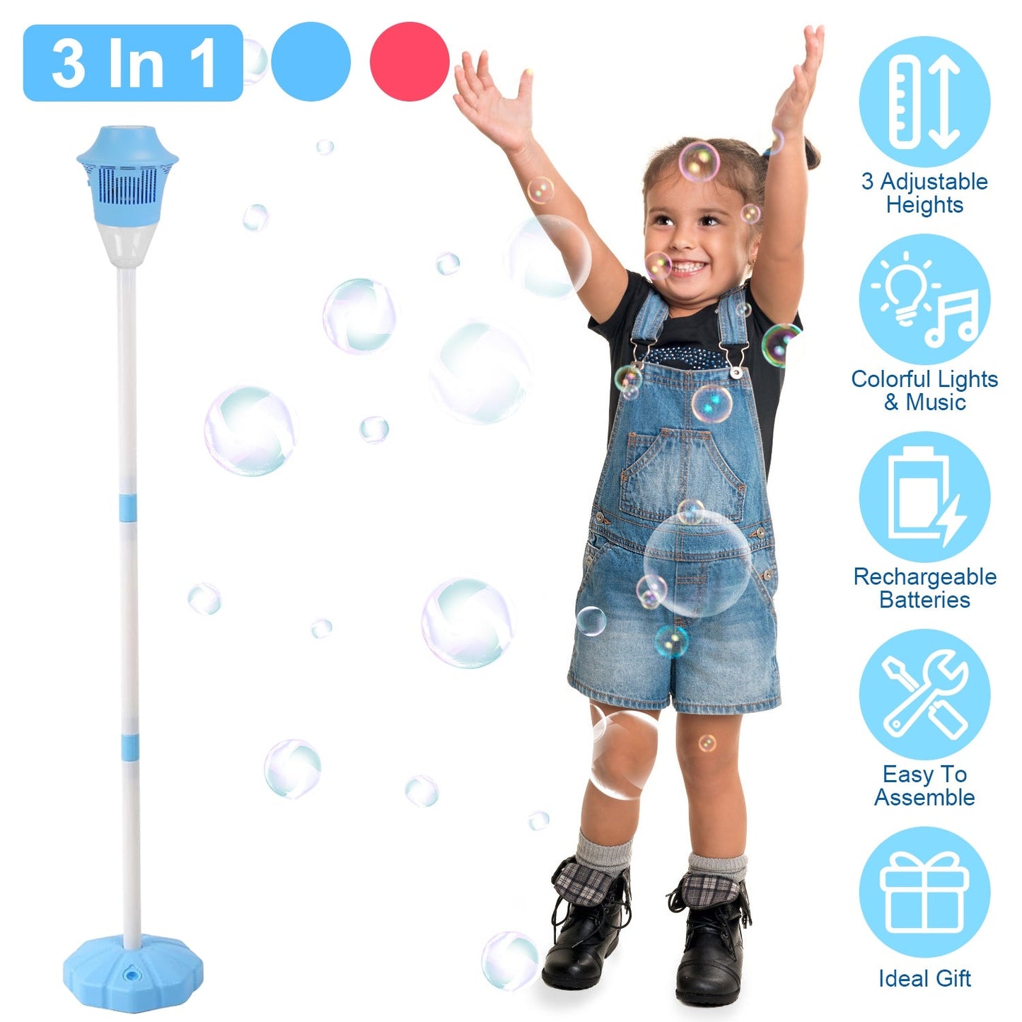 Standing Bubble Machine with Lights & Music - 3 Heights