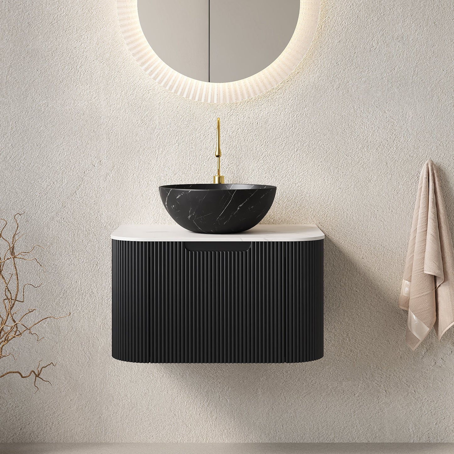 DINA 24" Bathroom Vanity & Sink with Floating Curved Edges