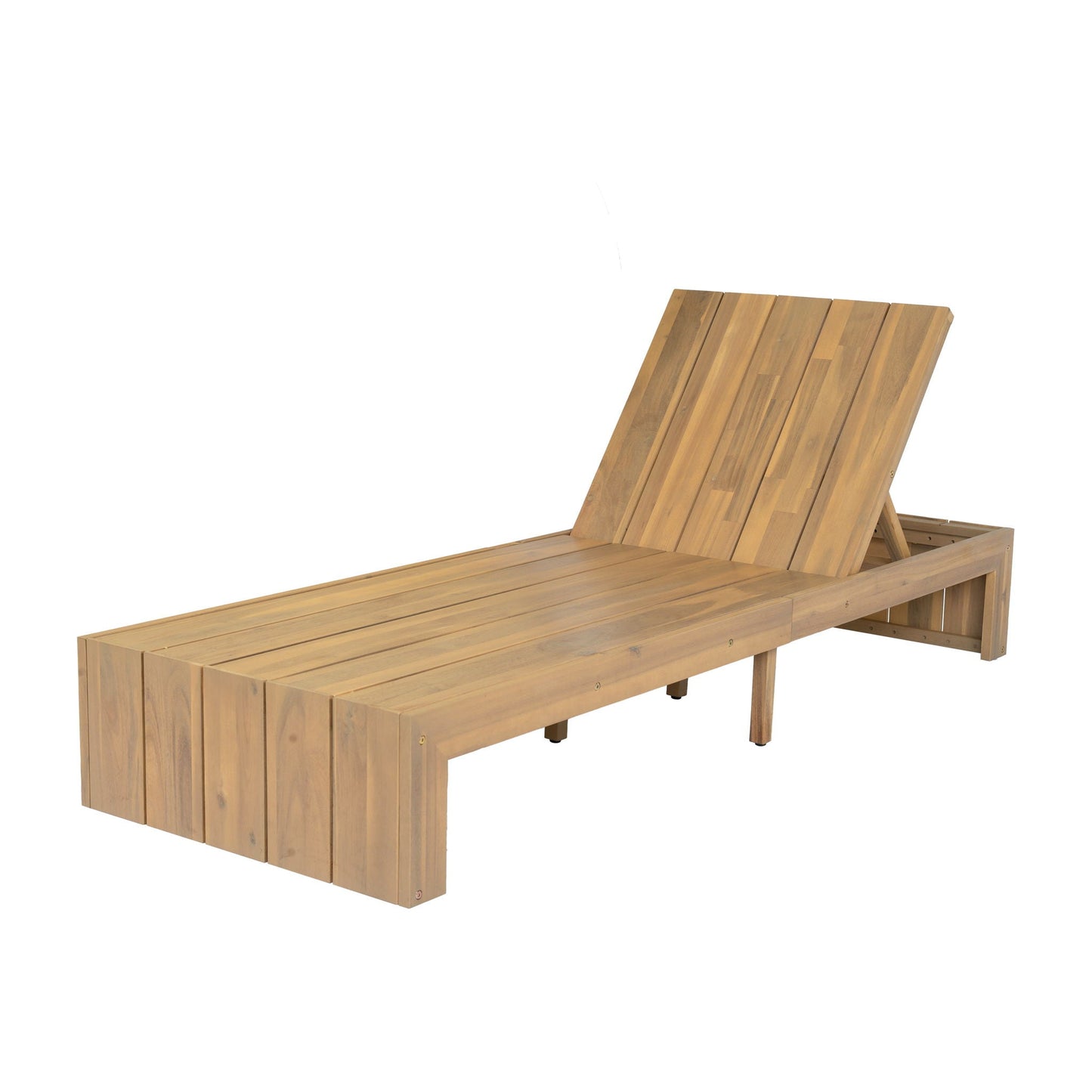 Adjustable Outdoor Chaise Lounge Patio Recliner - Beige / Light Teak