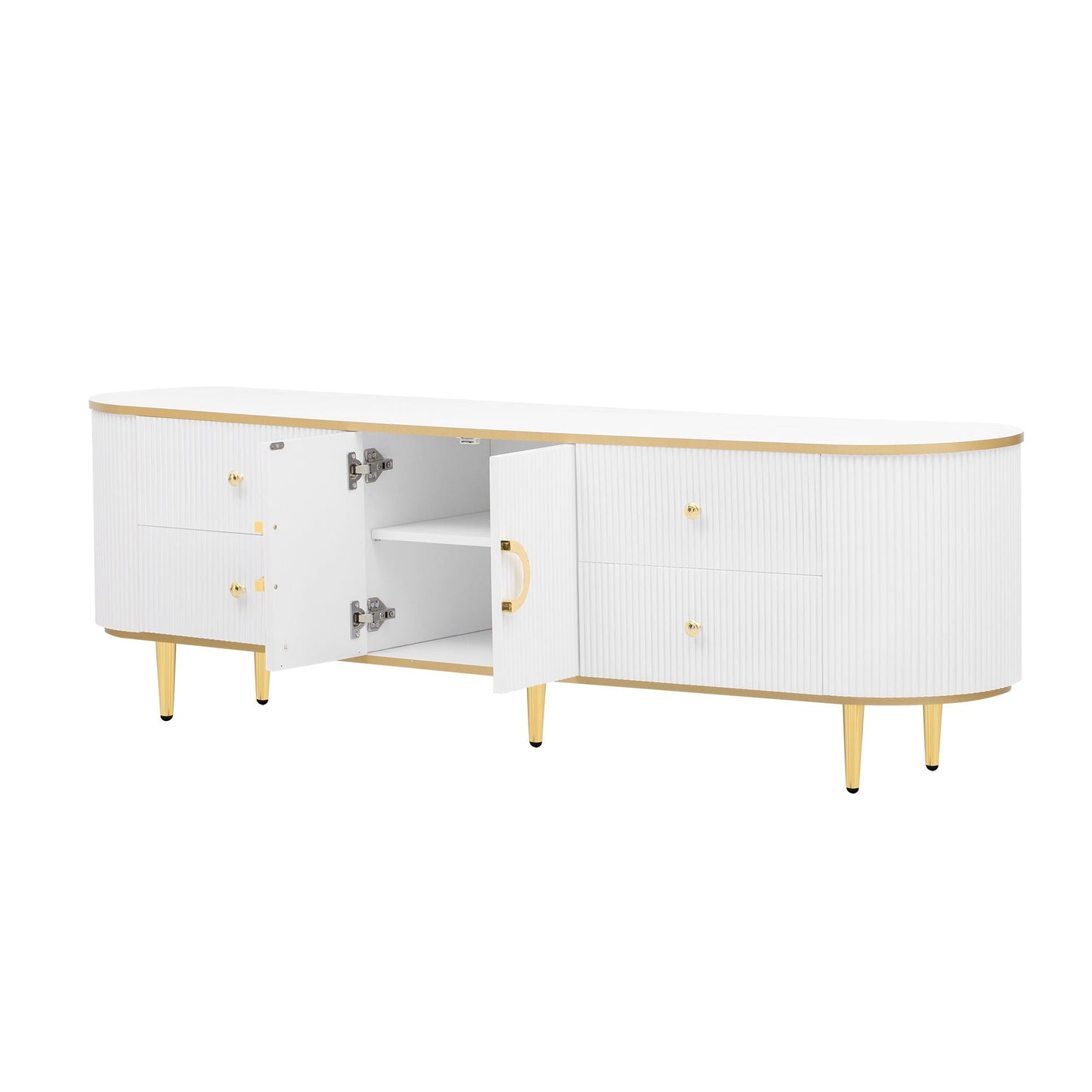Modern TV Stand For TVs Up To 80", Entertainment Center With 4 Drawers And 1 Cabinet, Wood TV Console Table With And Handles For Living Room - White