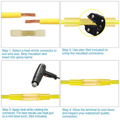 300Pcs Heat Shrink Butt Connector Solder Seal Wire Sleeve Connector Waterproof Insulated Electric Butt Splice Wire Terminals for Marine Trailers Cars