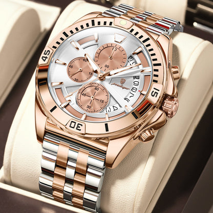 Multifunctional Dual-button Butterfly-clasp Waterproof Mens Watch