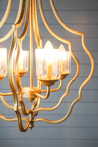 4 Light Metal Chandelier, Hanging Light Fixture With Adjustable Chain For Kitchen, Bulb Not Included - Gold