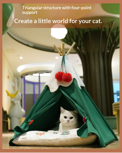 Christmas Tree Pet Bed, Thick Warm Semi-Enclosed Winter House For Cats & Dogs