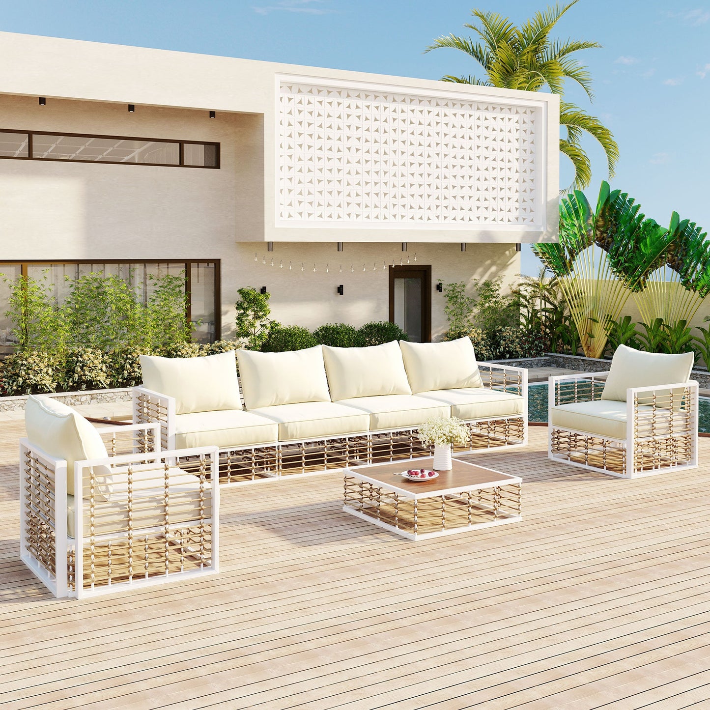 TOPMAX Modern Minimalist 7-Piece Metal Patio Sectional Sofa Set