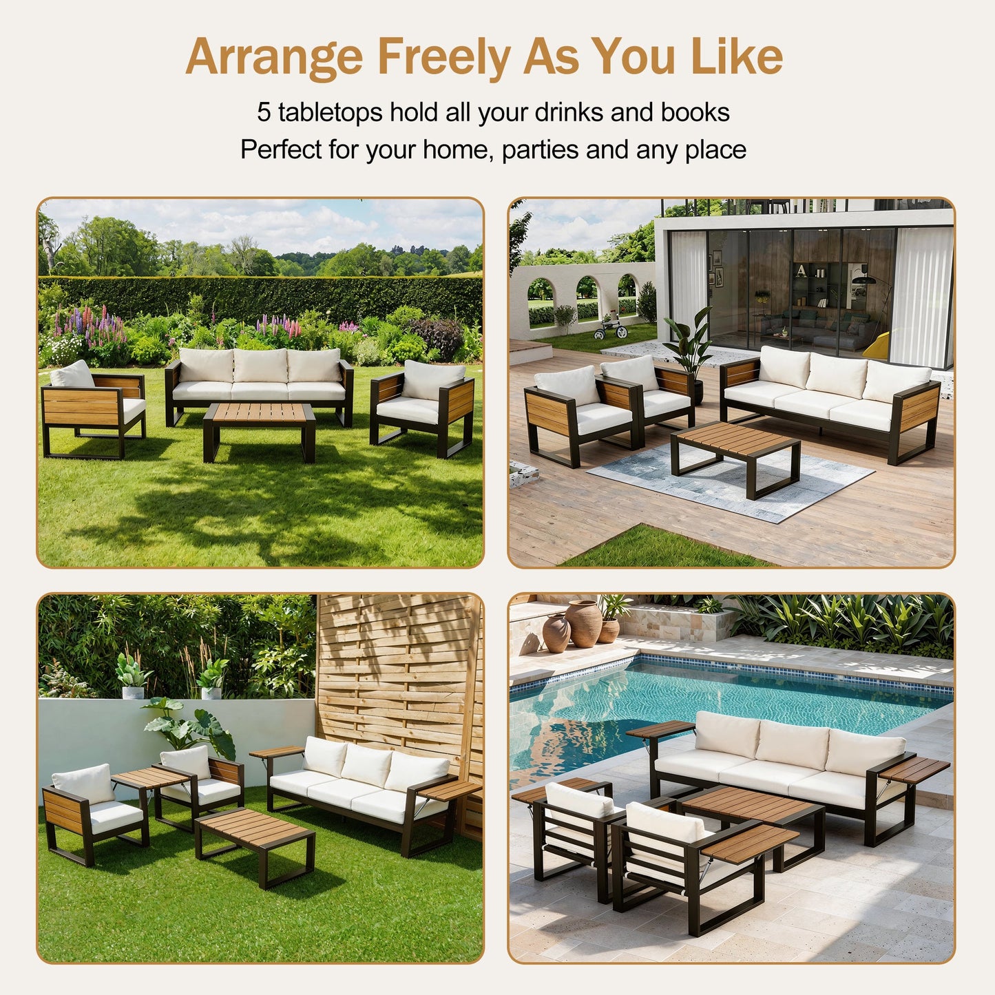 Aluminum Frame Large 4-Piece Outdoor Patio Furniture Set for 5 Person