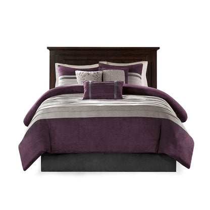 7 Piece Faux Suede Comforter Set Purple Queen