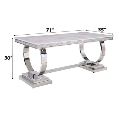 Zander - Dining Table - White Printed Faux Marble Top & Mirrored Silver
