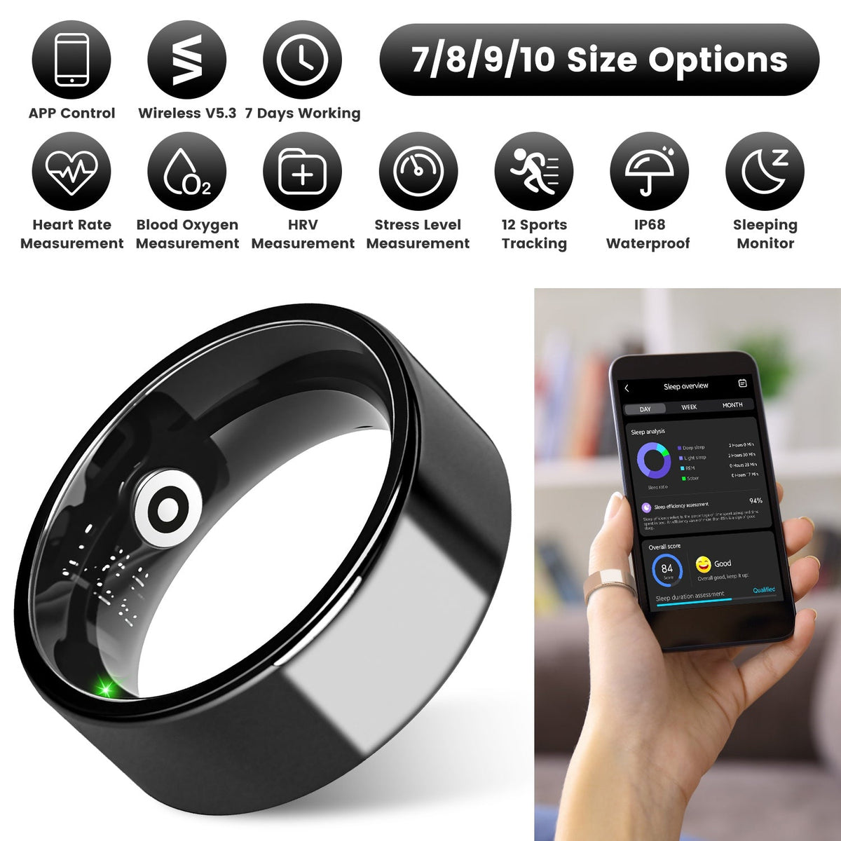 Smart Ring Health Tracker with Sleep & Fitness Monitoring