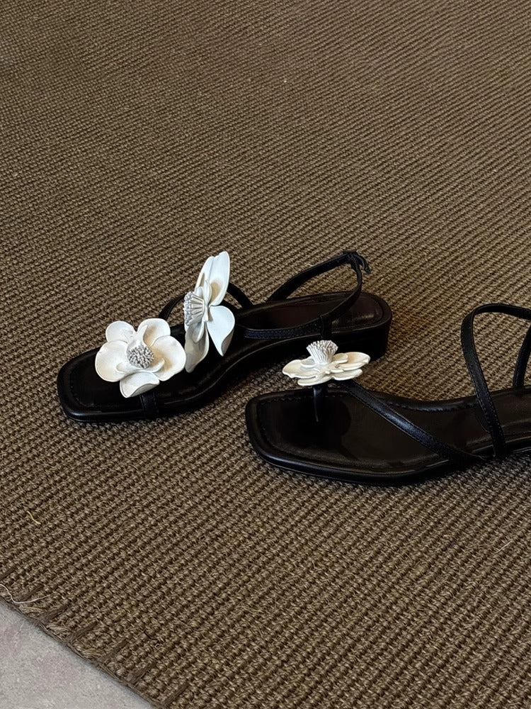 Women's French Floral One-Strap Sandals, New Arrival For Spring & Summer, Fairy Style Soft Leather Open Toe Beach Sandals