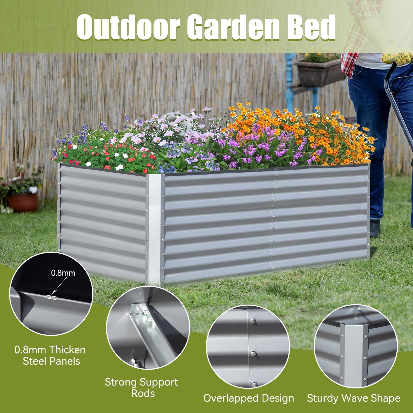 6x3x2ft Galvanized Raised Garden Bed
