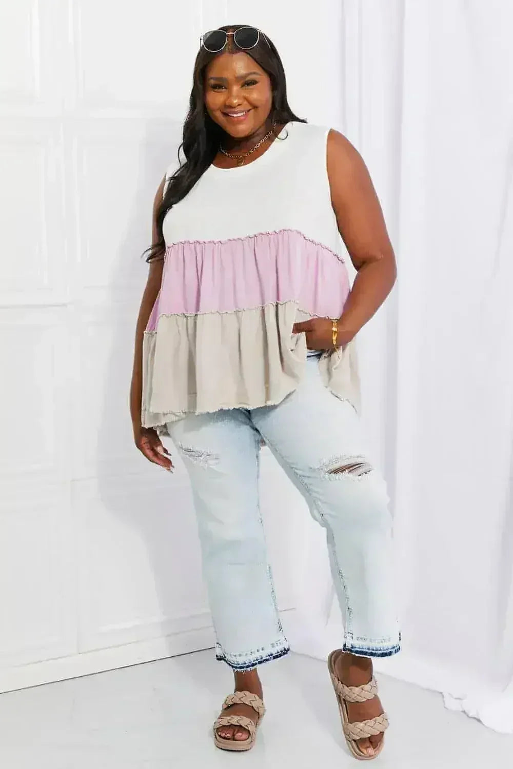 Lavender Color Block Baby doll Top - Sunset Design | Femstylo