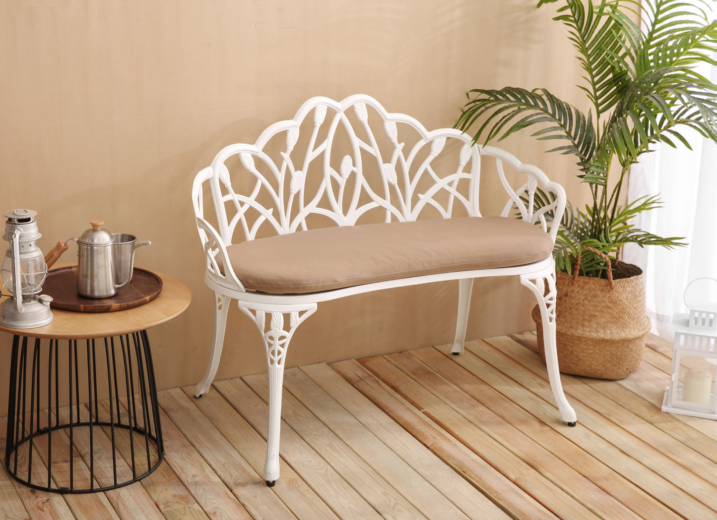 Tulip Patio Garden Bench Metal Park Bench Cast Aluminum Outdoor Furniture