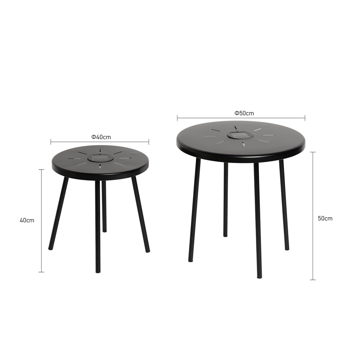 2-Pack Solar Powered Side Table with LED Light, Outdoor/Indoor Nesting Round End Table Set