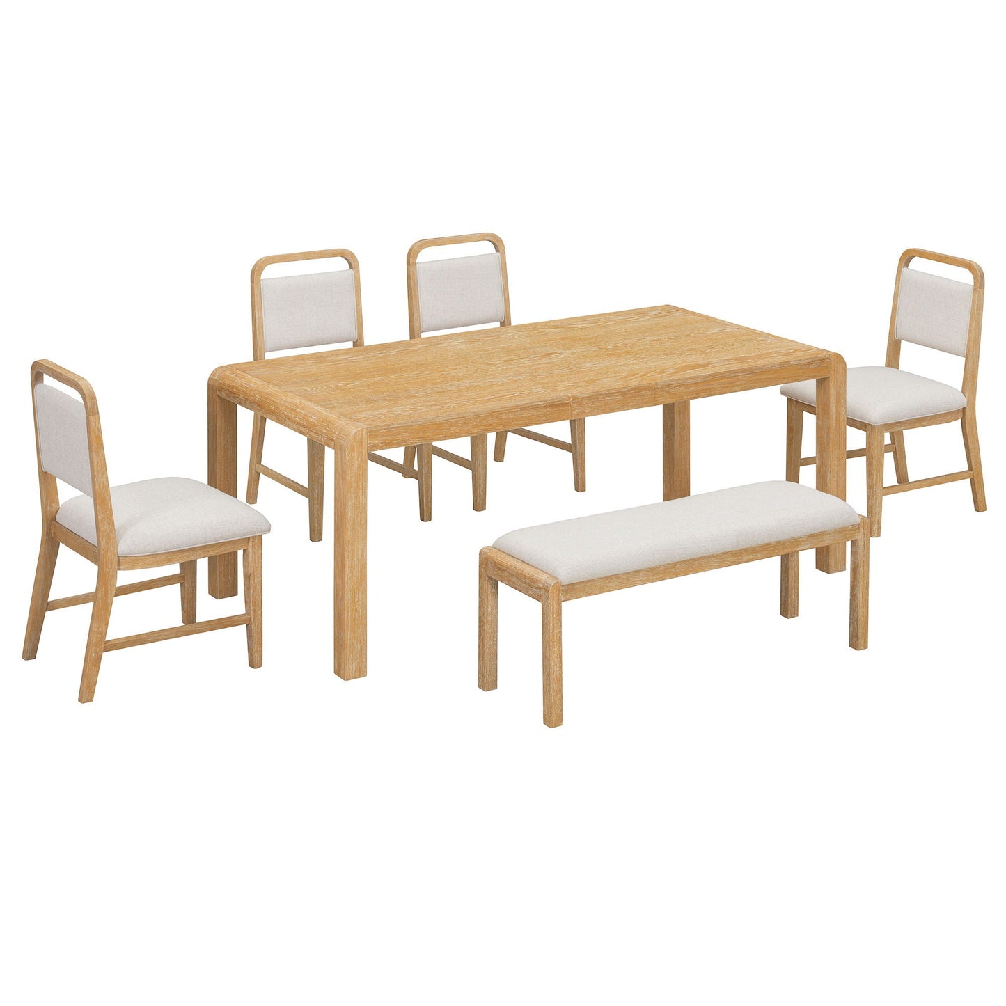 Extendable Dining Table Set With 4 Upholstered Chairs And 1 Bench
