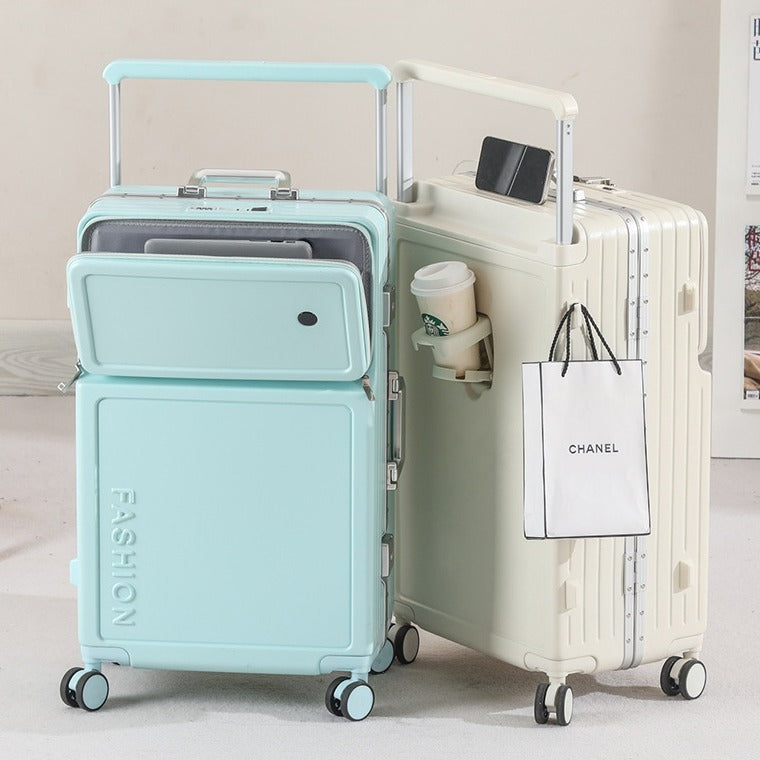 2026 New Large Capacity Front Opening Aluminum Frame Luggage With ABS PC Zipper Boarding Box 20-28 Inches