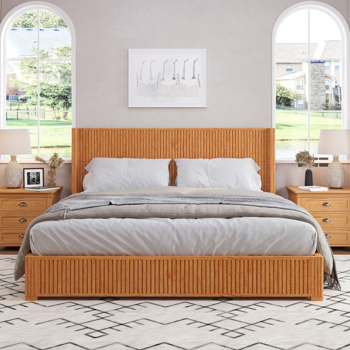 Platform Bed Frame With Headboard, Floor Standing Design