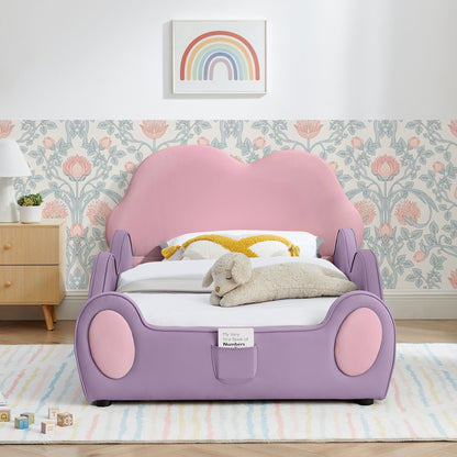 Cute Cloud Shape Bed With Guardrails Cartoon Design, Storage Pocket