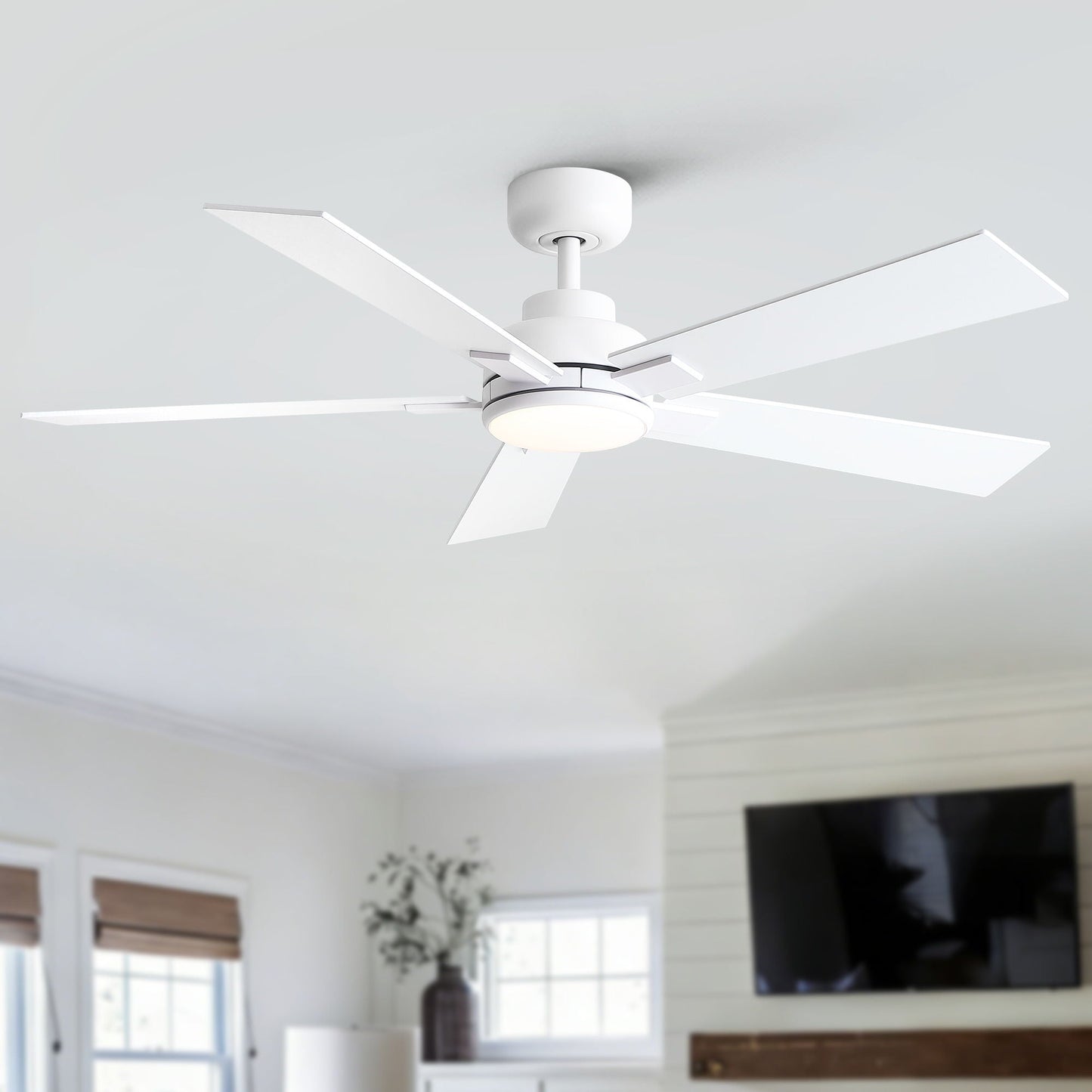 Reversible Motor Integrated LED Dimmable Ceiling Fan With Light
