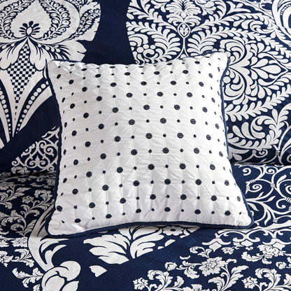 7 Piece Cotton Printed Comforter Set - Indigo - Cal King