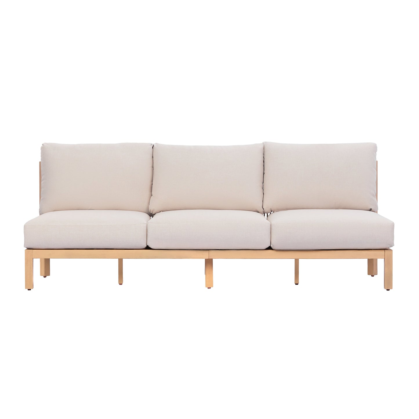 73.23" Outdoor Acacia Wood Frame Rope-Braided Backrest Three-Seater Sofa