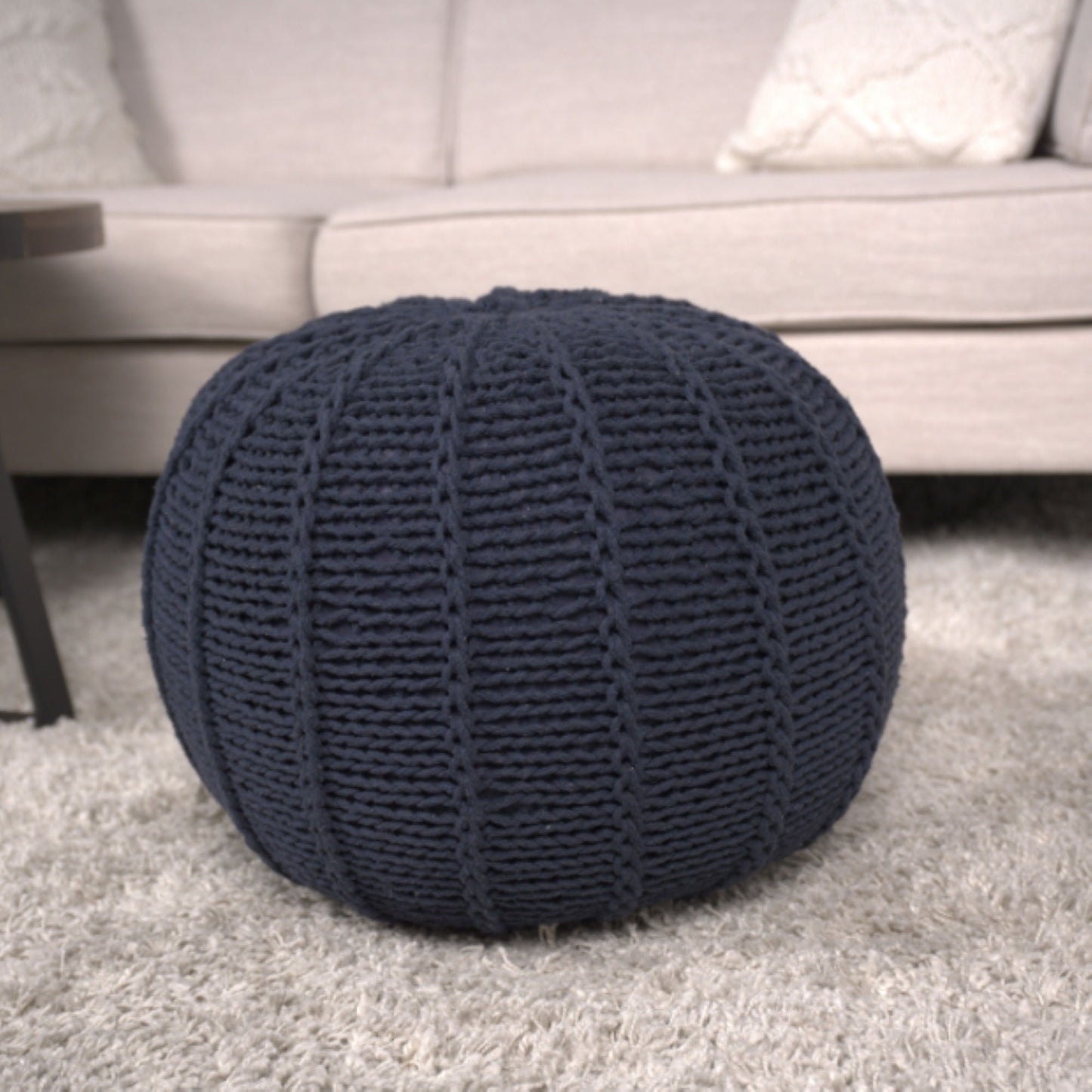 Bordeaux Knitted Round Pouf Ottoman And Floor Cushion