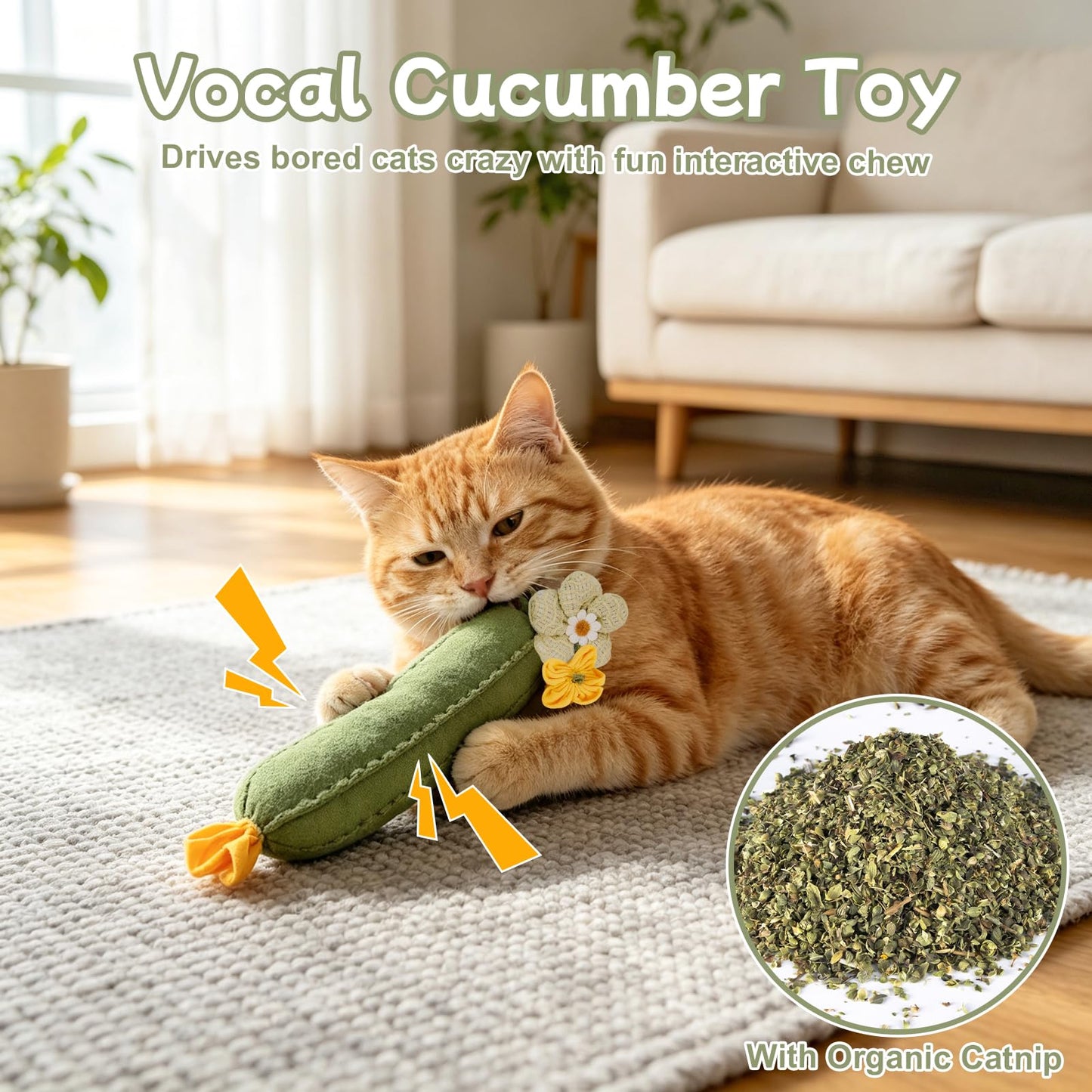 3PCS Cucumber Catnip Toy Cat Kicker Toys For Indoor Cats Kitten Cucumber Plush Toy With Catnip And Funny Sound, Designed For Kicking, Chewing And Interactive Play To Keep Indoor Cats Active