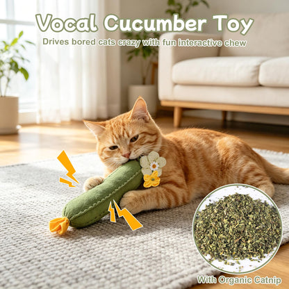 3PCS Cucumber Catnip Toy Cat Kicker Toys For Indoor Cats Kitten Cucumber Plush Toy With Catnip And Funny Sound, Designed For Kicking, Chewing And Interactive Play To Keep Indoor Cats Active